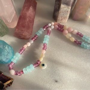Y2K Cellphone Strap Beaded Evil Eye Pink & Blue Keychain Beaded Phone Charm 1/2